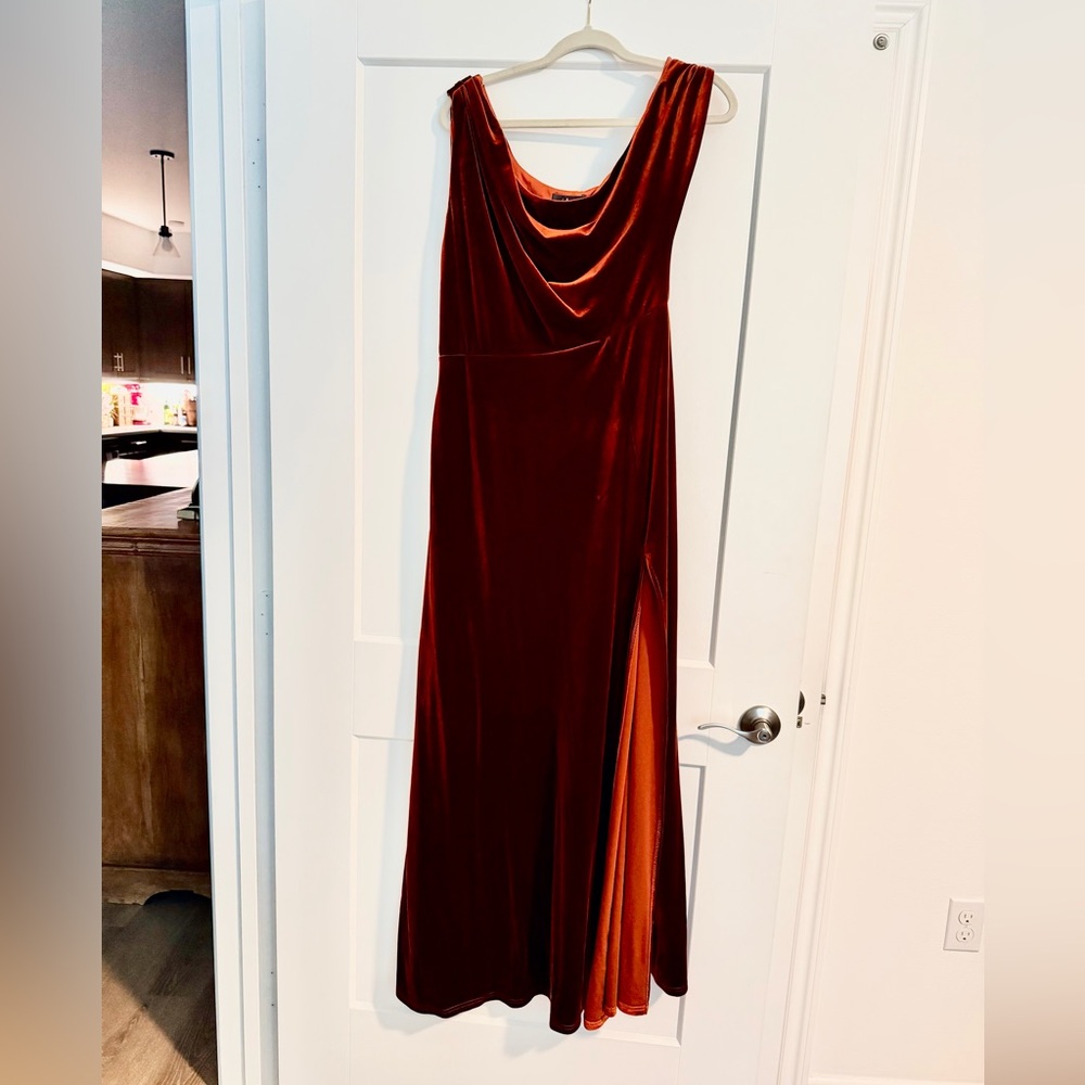 Lulu's Rust Orange Velvet Maxi Dress